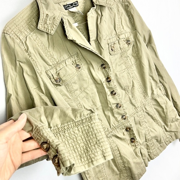 SUPPLIES |🫒Olive Army Green Button-Up Long-Sleeved Military Washed Worn Jacket - Picture 12 of 16